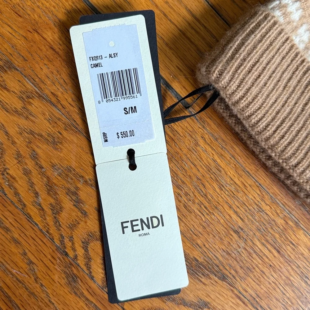 FENDI FF Jacquard Monogram Cashmere Beanie Hat
